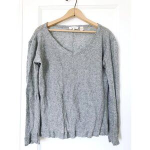 Inhabit Gray Ribbed Long Sleeve V-Neck Top Viscose Wool Mix Classic Medium